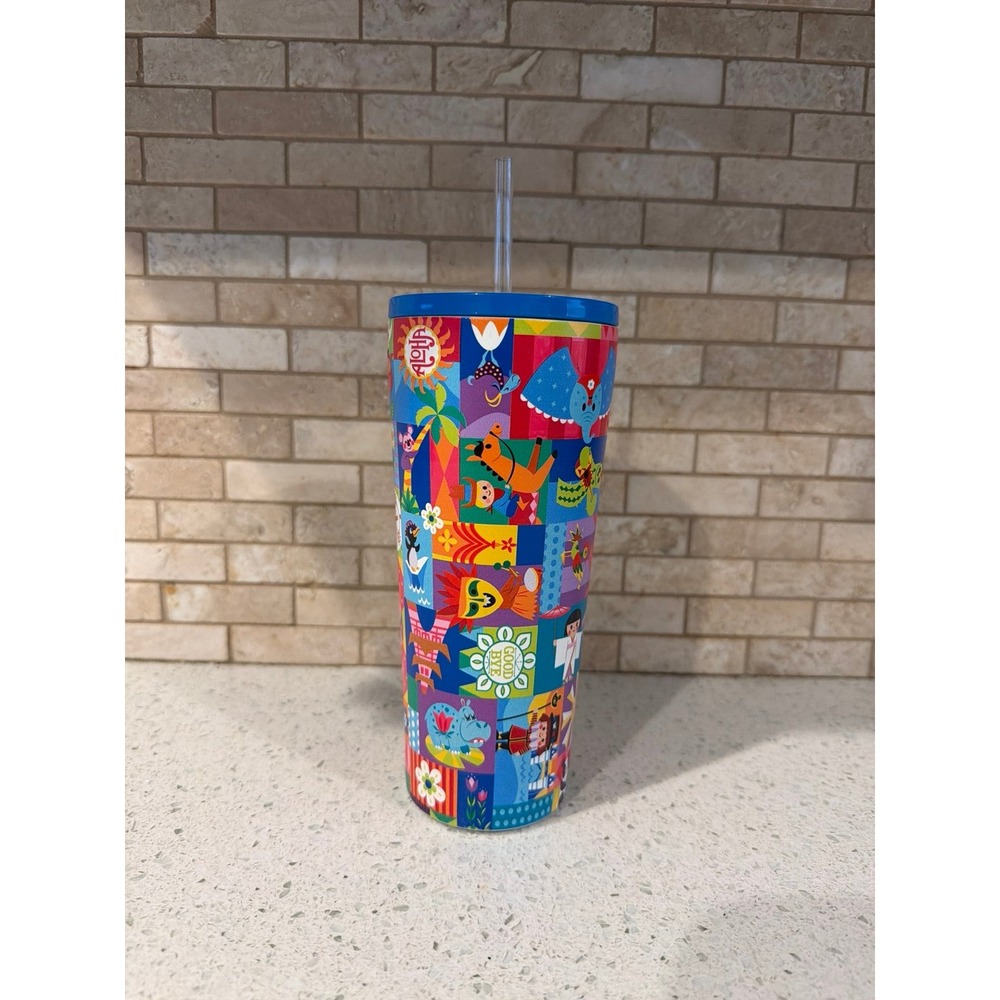 Disney Parks It's A Small World Tumbler Colorful Ride Cup With Straw new
